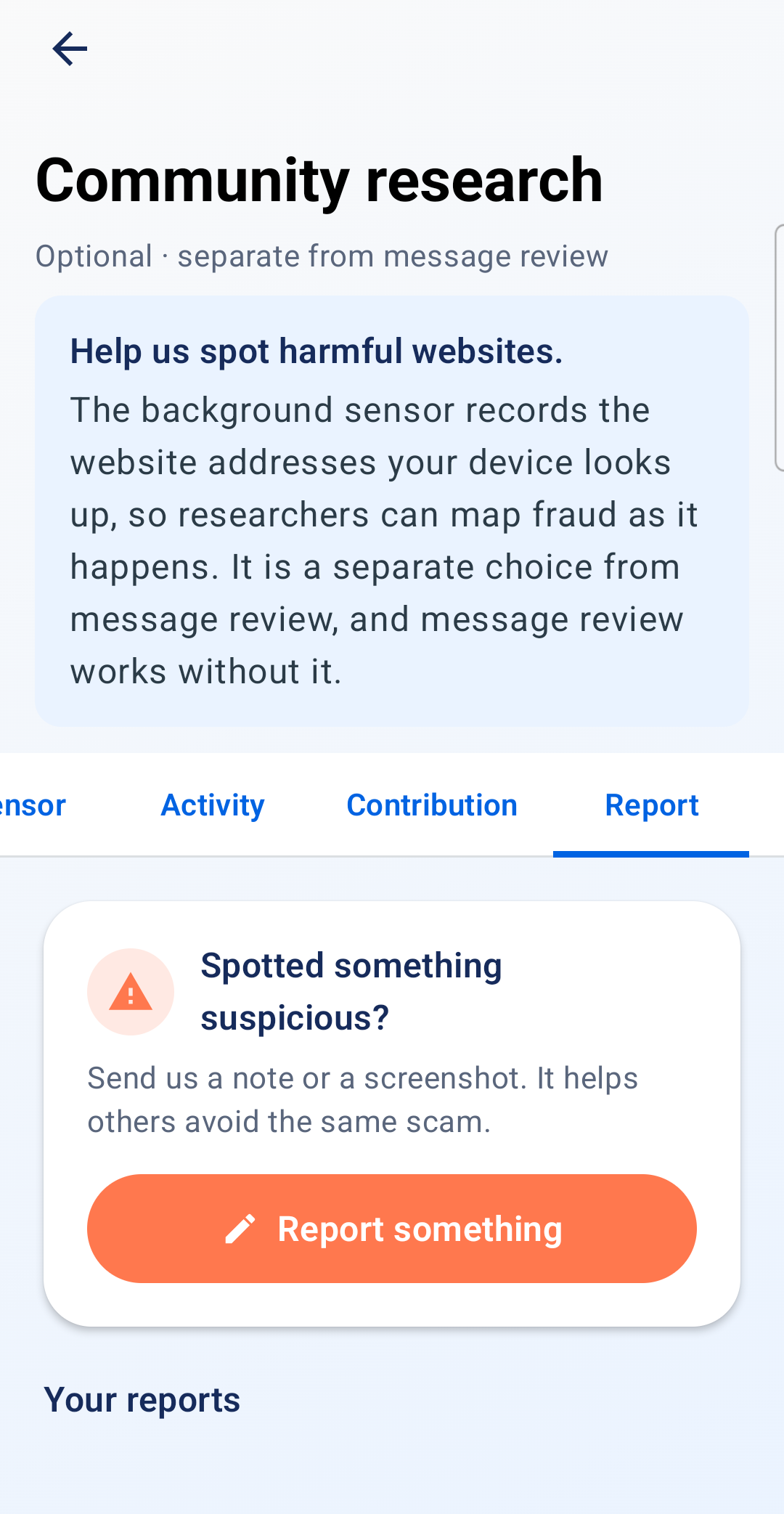Applejack report screen for sending a note or screenshot of something suspicious